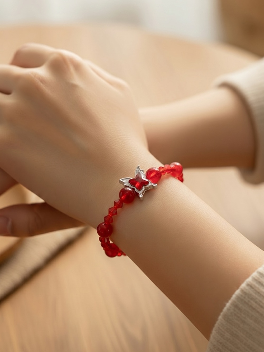 Red Crystal Butterfly Beaded Bracelet - Women Jewelry